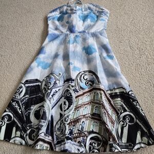 Anthropologie Moulinette Soeurs Skyward Cocktail Dress Paris Skyline Print